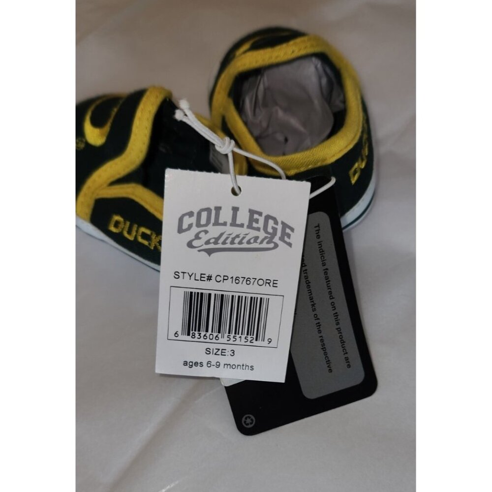 ncaa OREGON DUCKS Soft Sole Crib Baby Shoes Sz 3 {6-9 MONTHS) new with tags - Picture 4 of 9